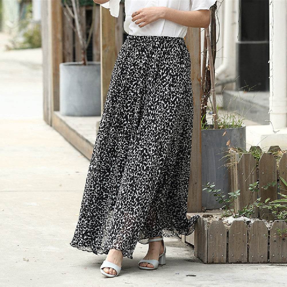 Leopard print High Waist Chiffon Maxi Skirt for women