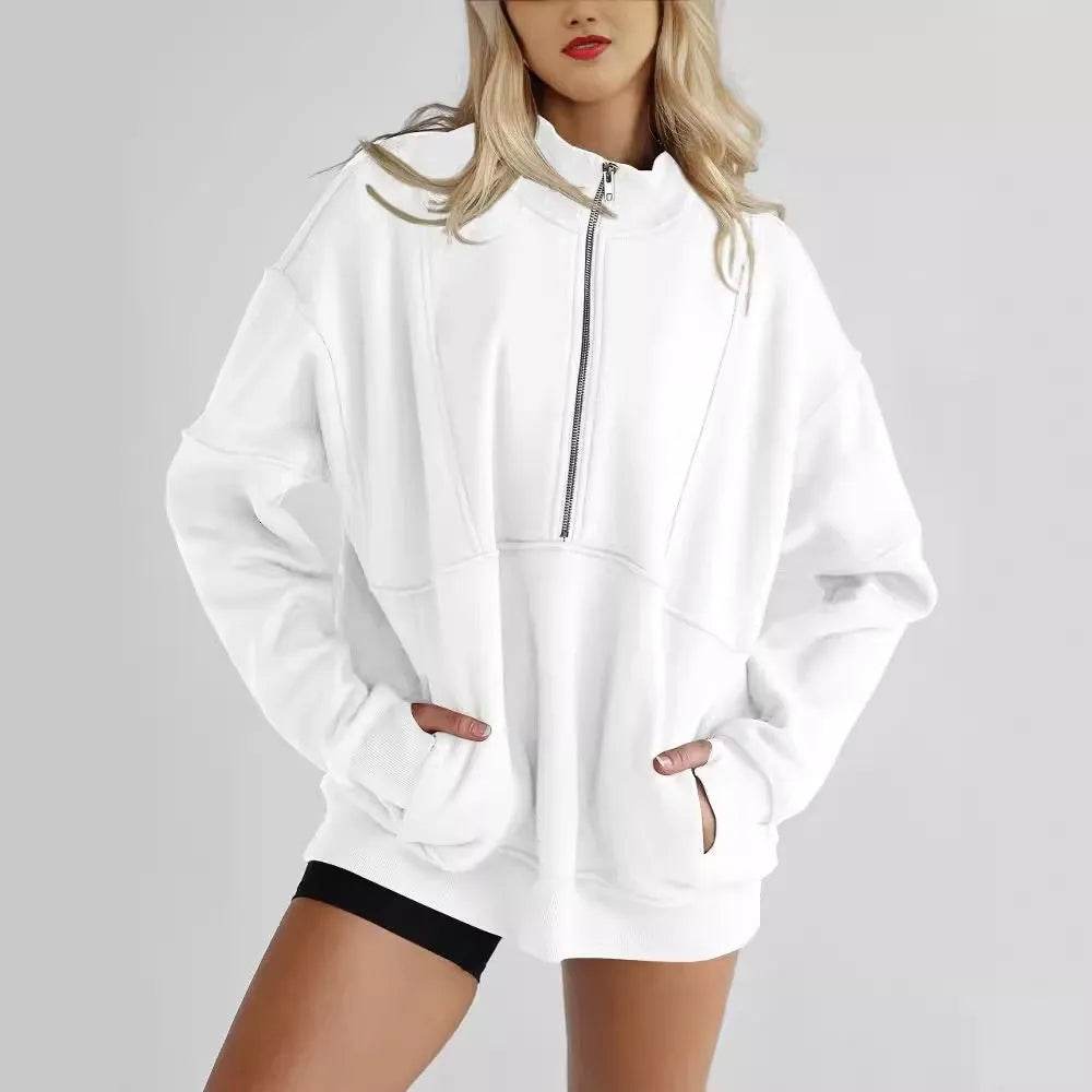 Women's Half Zipper Pocket Fashion Casual Exercise Oversized Sweatshirt Pullover