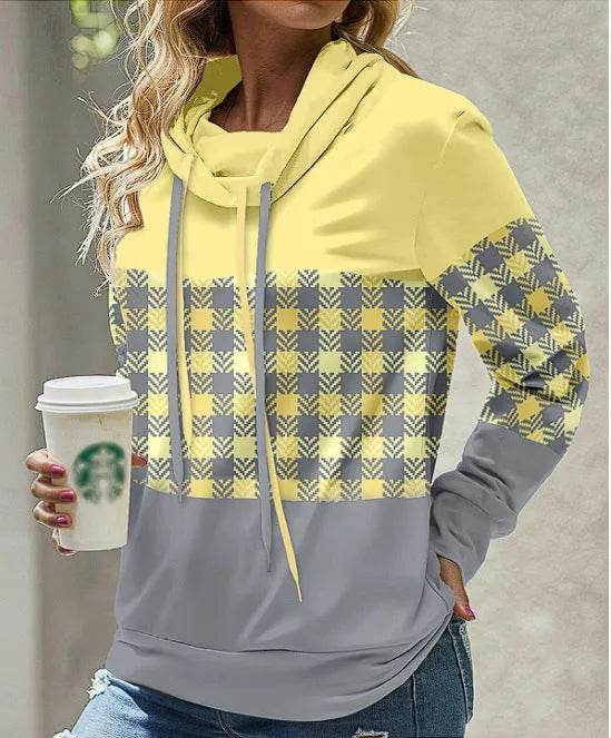 New Fashion Women's Pile Collar Printed Hoodie Pullover Top
