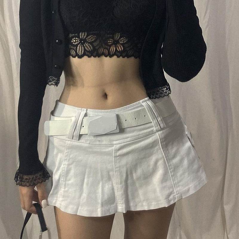 Solid White Black Denim Fashion Mini Skirt