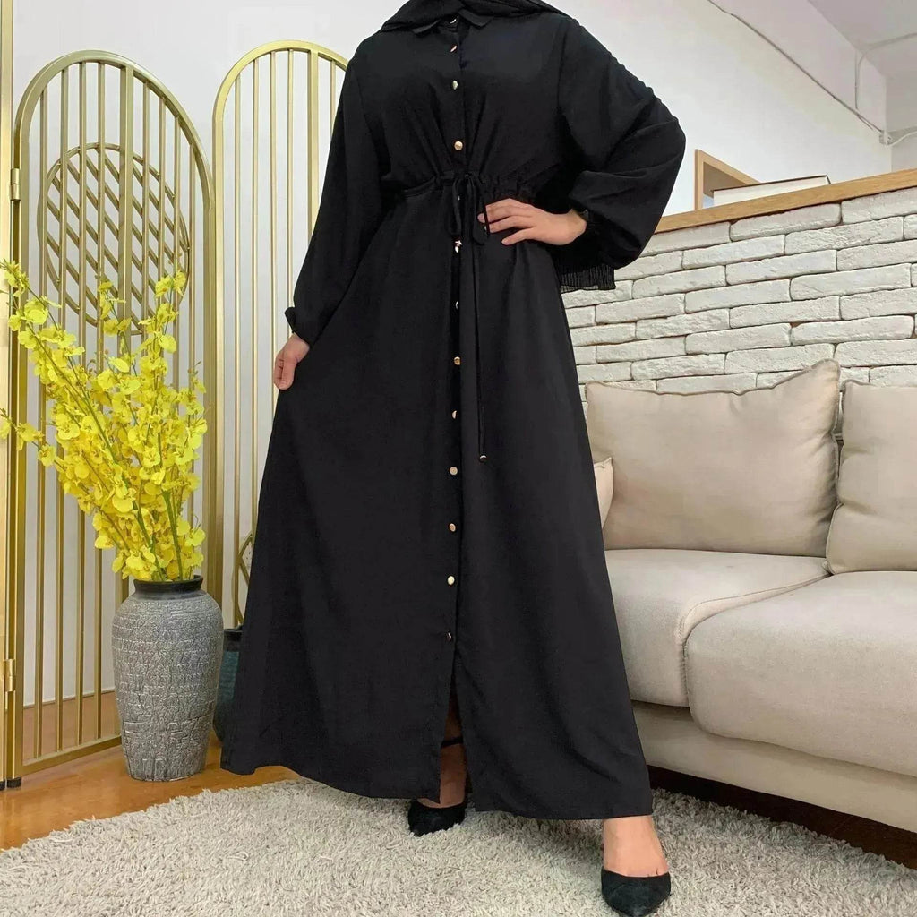 Beautiful Solid Color Full Button down Abaya Dress for Arabian Dubai Turkey Middle East Women