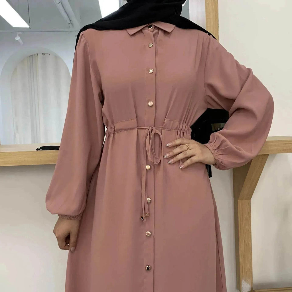 Beautiful Solid Color Full Button down Abaya Dress for Arabian Dubai Turkey Middle East Women