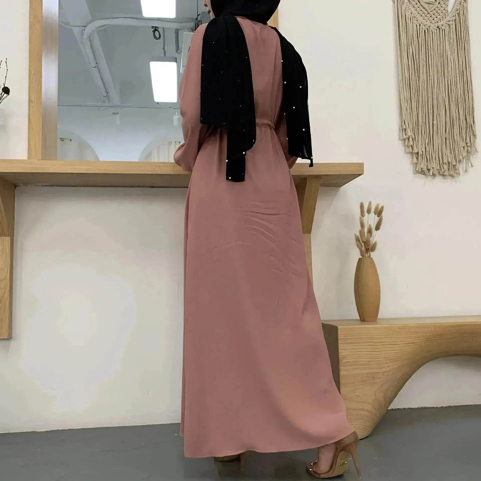 Beautiful Solid Color Full Button down Abaya Dress for Arabian Dubai Turkey Middle East Women