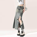 Irregular Half-length Split Denim long Skirt