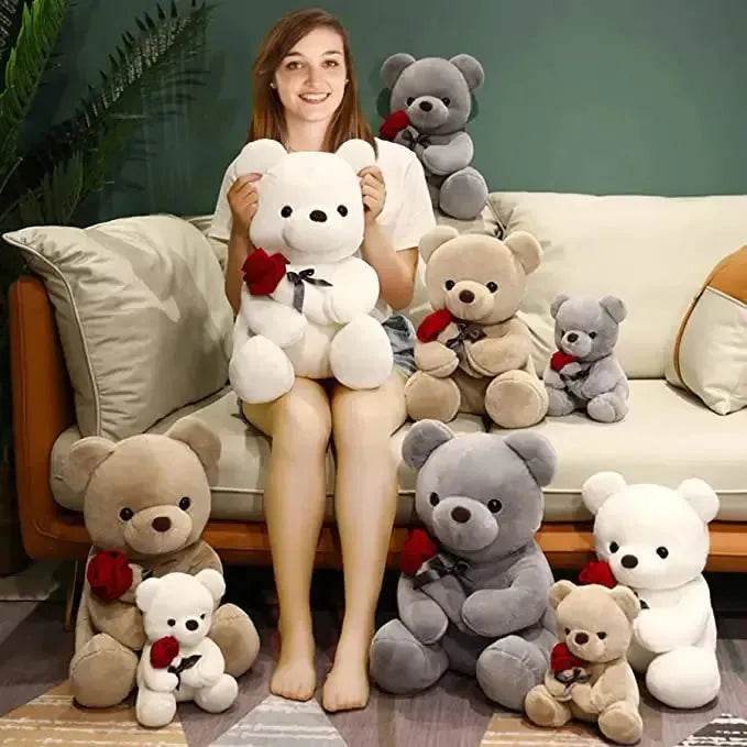 New Lovely Hug Roses Teddy Bear Stuffed Soft Animal Dolls Nice Birthday Gift Girlfriend Valentine's Day