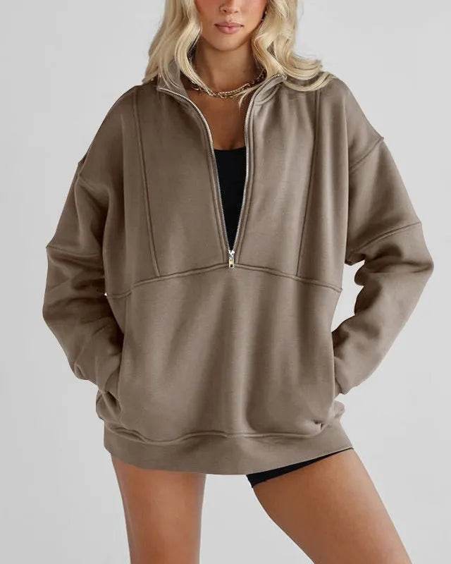 Women's Half Zipper Pocket Fashion Casual Exercise Oversized Sweatshirt Pullover