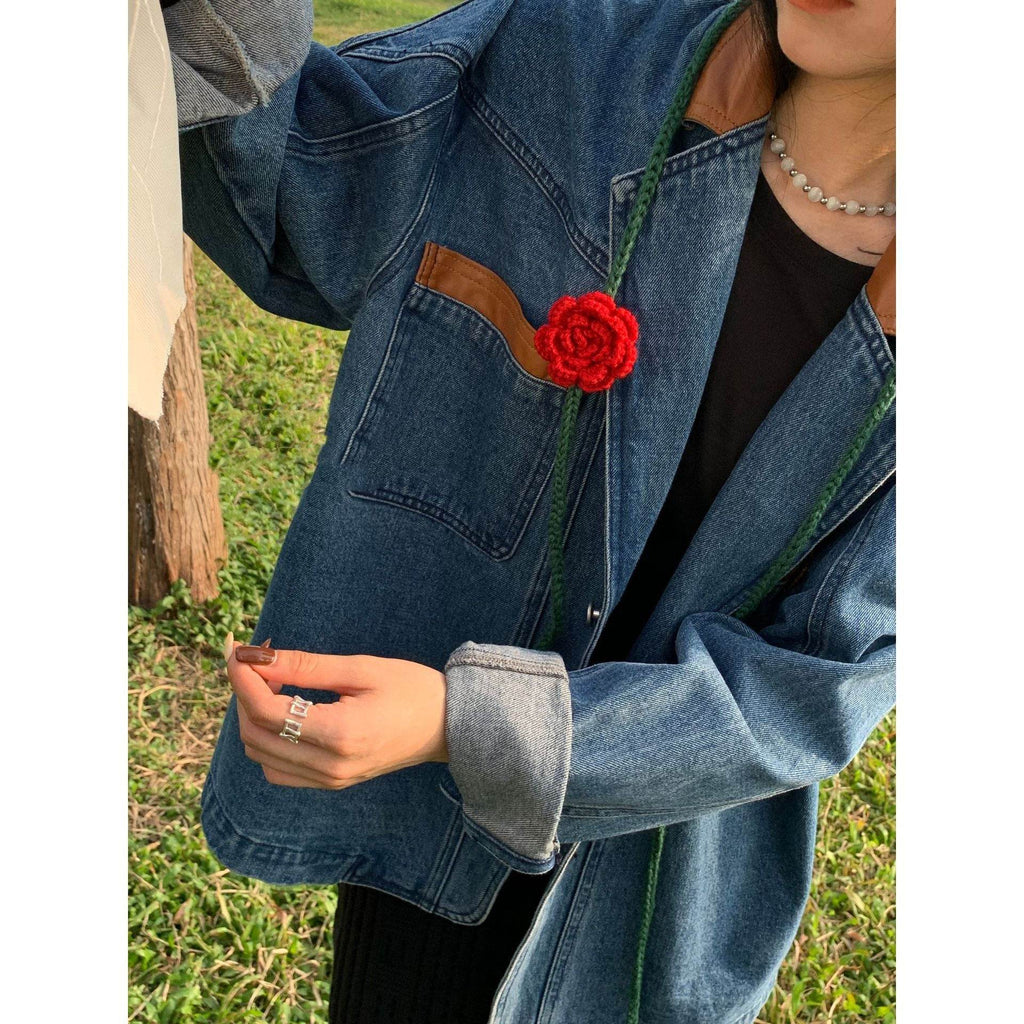 Plus Size Denim Jacket – Loose Fit Lapel Style in Denim Blue