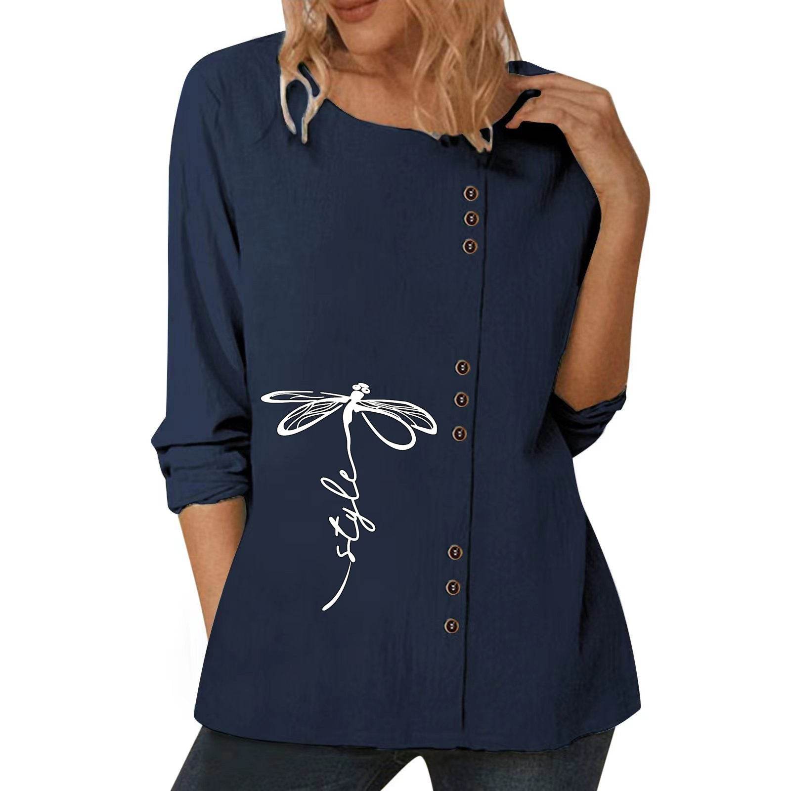 Casual Loose Cotton And Linen Long-sleeved summer Blouse Top For Women