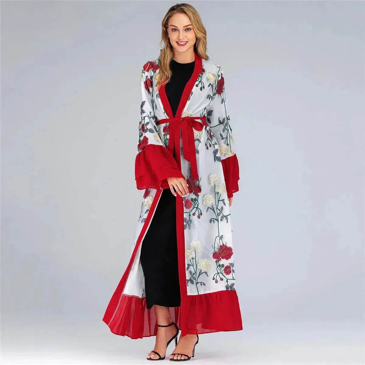Fashion Floral Open front Abaya  Kimono Abaya for Middle Eastern Dubai Turkey Arab Women