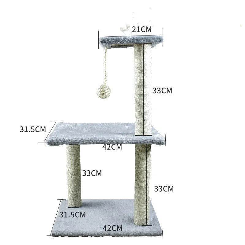 Cat Scratching Post with Platform & Hanging Toy – Multi Level Cat Tree Scratcher with Plush Bed