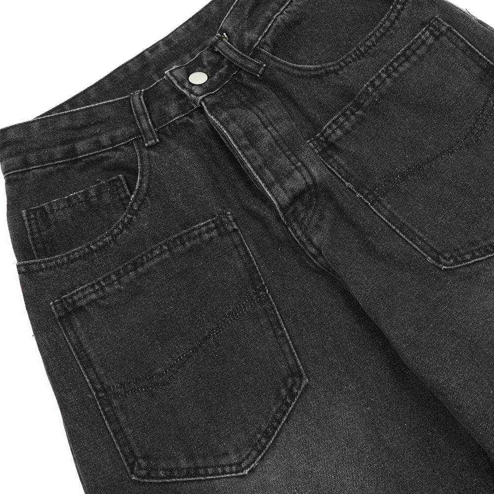 Pocket Design Loose Denim Straight-leg Trousers Men Jeans