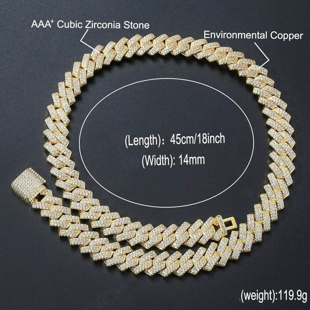 Cubic Copper Inlaid Zircon stone 14mm Diamond Cuban Link Chain necklace