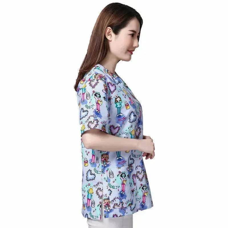 Cartoon Printing Hand Washing Suit Short Sleeve Small Shirt Beautician Pet Hospital Brush Hand Doctor Overalls