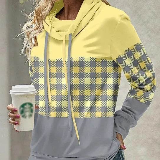 New Fashion Women's Pile Collar Printed Hoodie Pullover Top