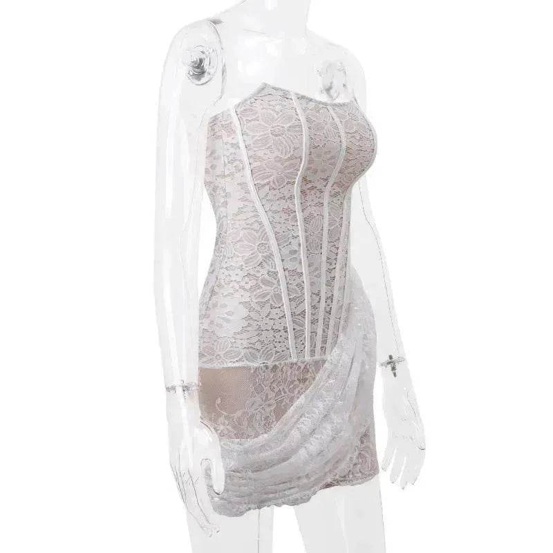 Strapless Lace Tube Top Corset Dress Party Women Fashion And Charming Slim fit Mini Dress  for Evening Party Cocktail.