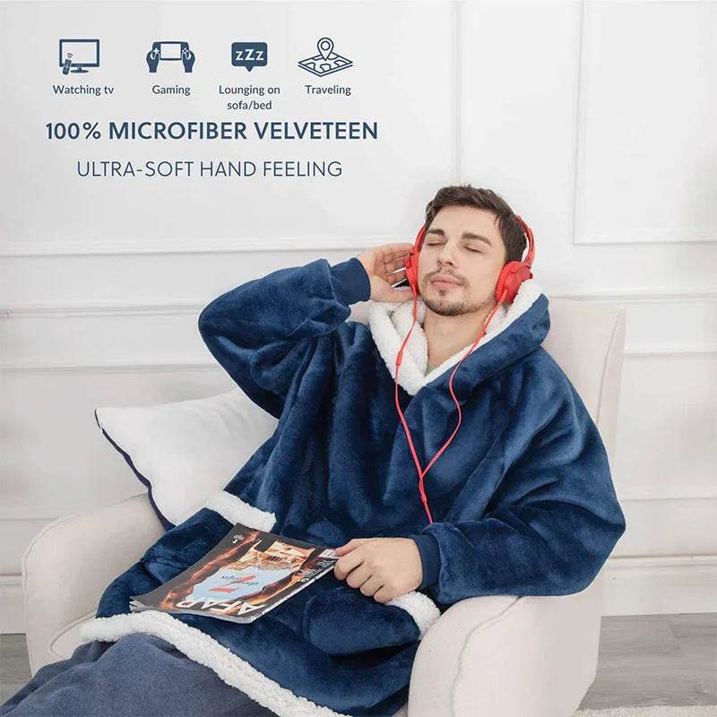Fleece Oversized Hoodie Blanket Winter Warm Home Clothes Women Men Oversized Pullover With Pockets