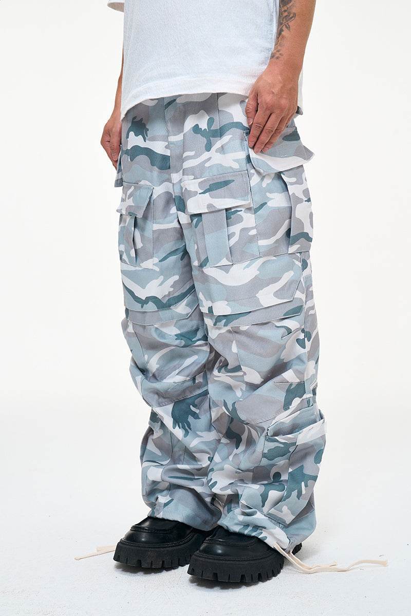 Multi-Pocket Workwear Military Camouflage Casual Wide Leg Paratrooper Cargo Pants Men