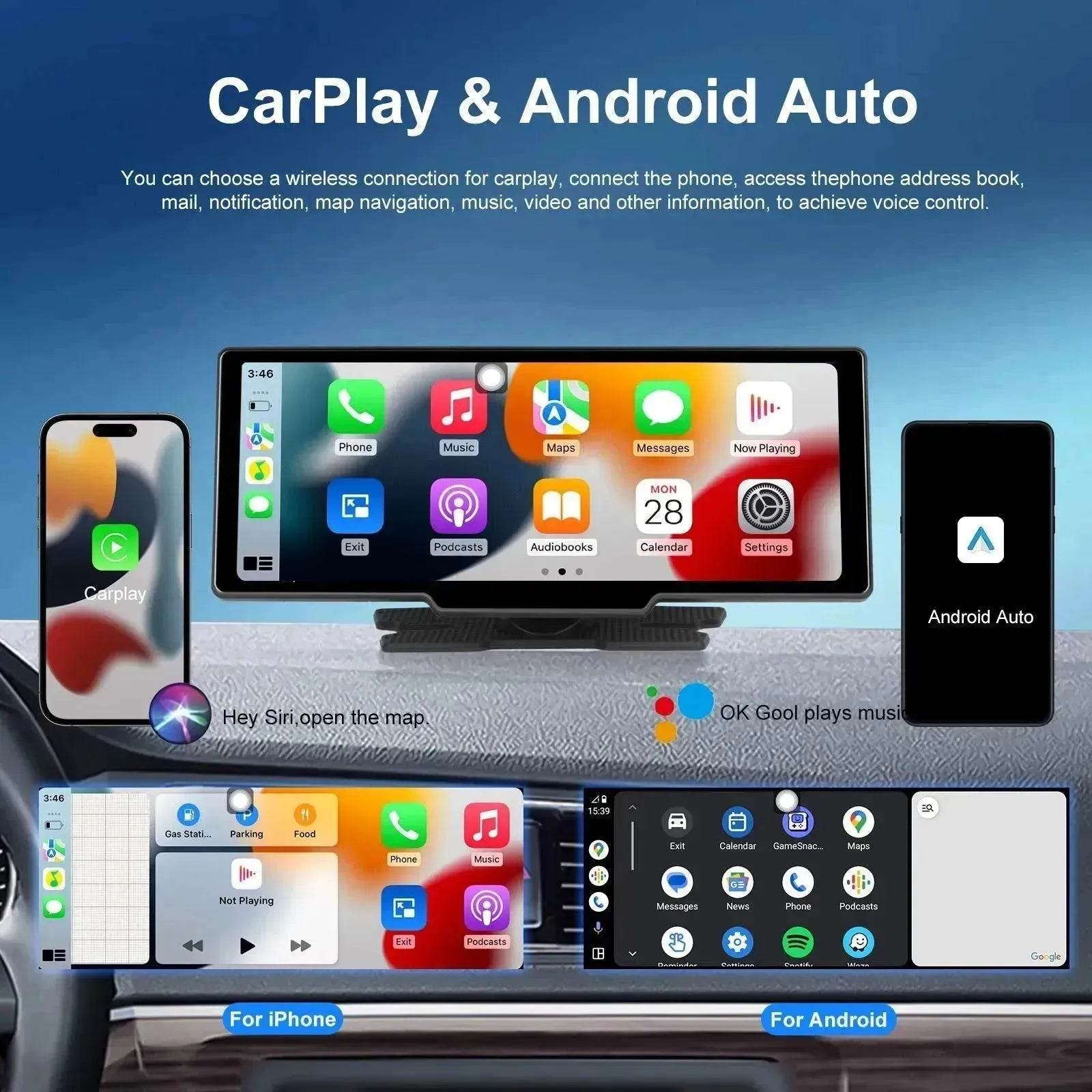 Car Smart Player HD PND 10 26-inch DVR With Rear View Three-way Camera Car play Android Auto reversing  Wide angle 1920x1080 HD Car Camera