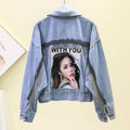 Fringe Denim Jacket Cotton Loose Fit for Women