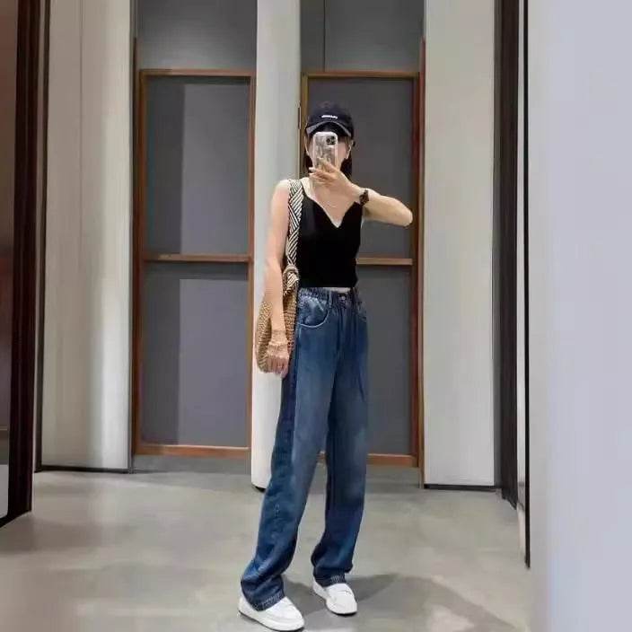 High Waist Elastic Baggy Jeans Pant For Women