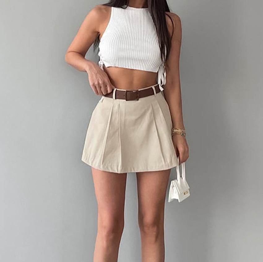 Women's Fashion Solid Color High Waist Mini Skort