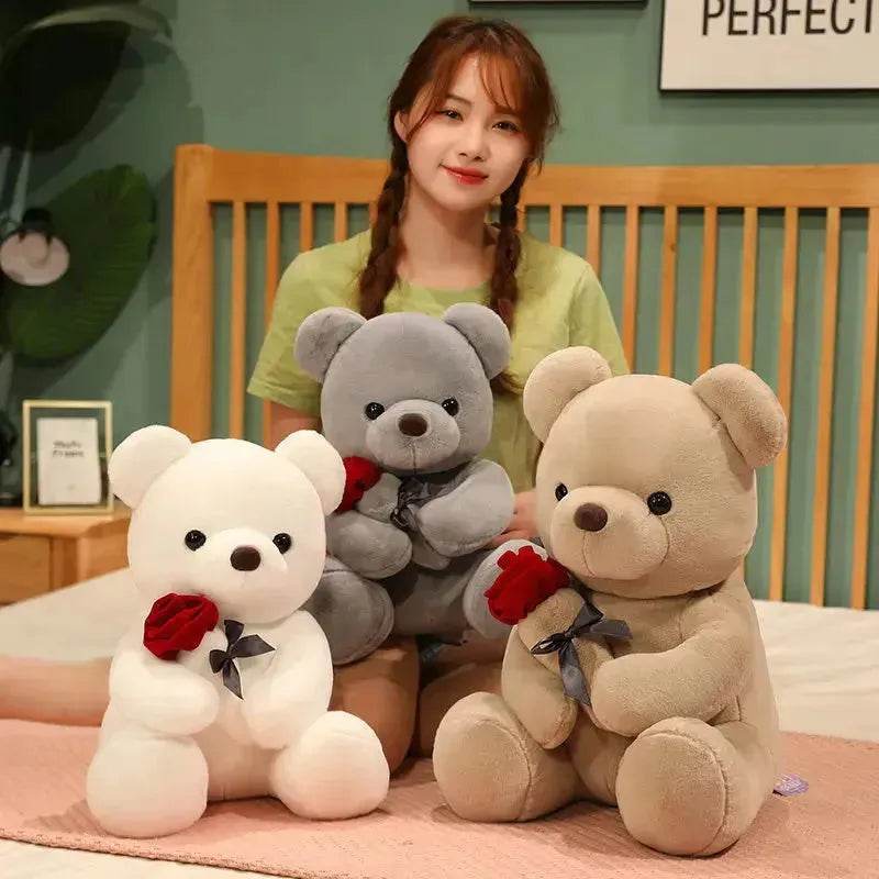 New Lovely Hug Roses Teddy Bear Stuffed Soft Animal Dolls Nice Birthday Gift Girlfriend Valentine's Day