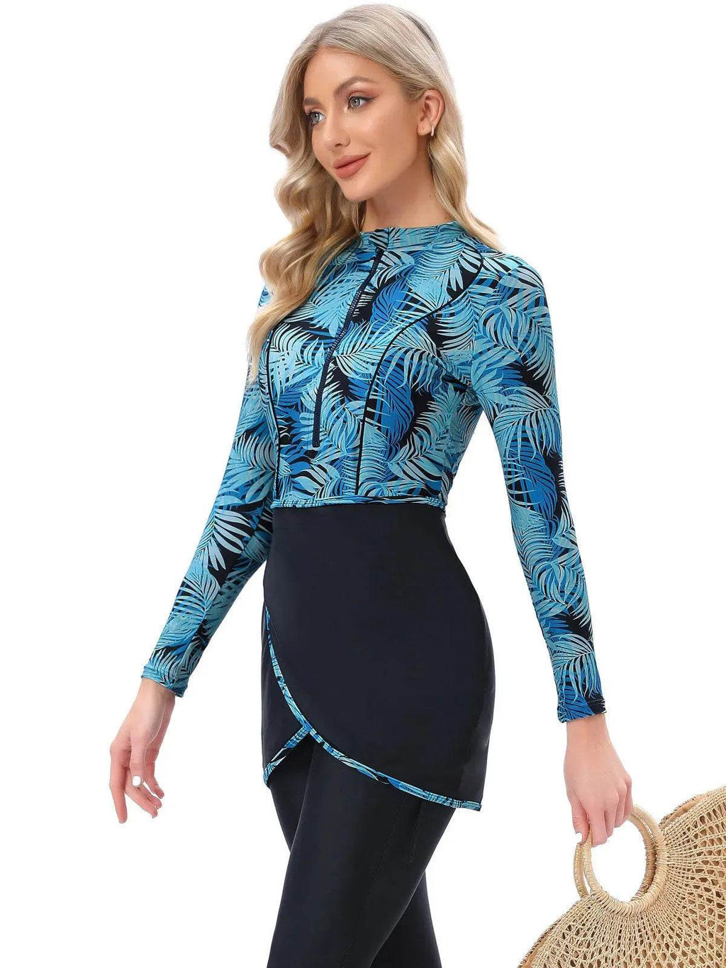 Long Sleeve Zipper ArabSwimsuit With Hat Chest Pad 3 Piece Conservative