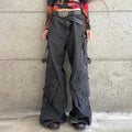 Ribbon Multi-pocket Workwear Baggy Jeans Pant For Women