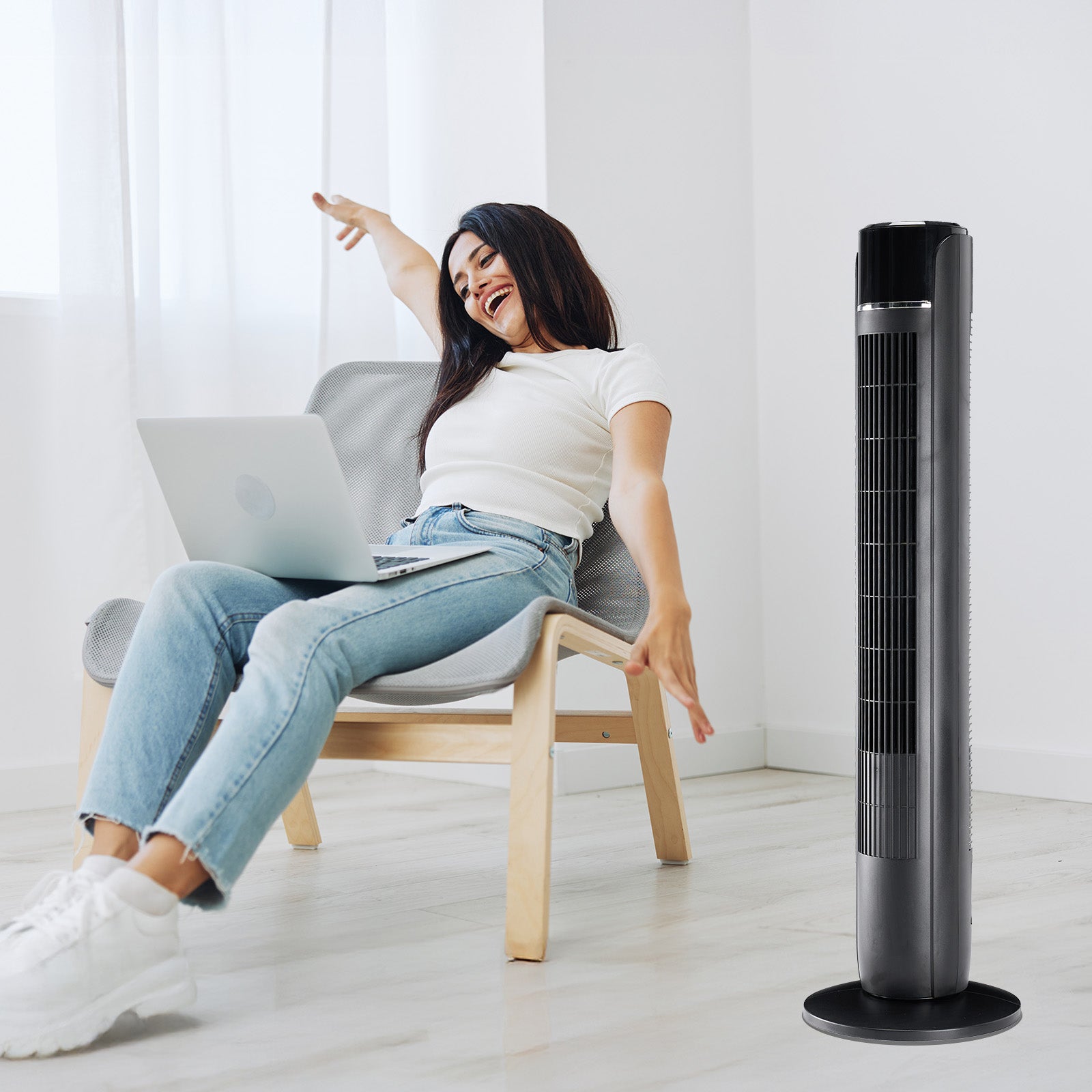 Standing Tower Fan 35-Inch – 5-Speed Remote Control, 12H Timer & 60° Oscillation