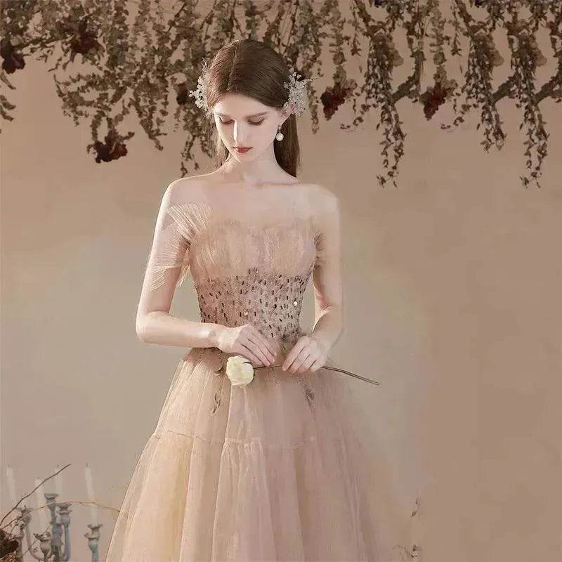 Champagne-colored Host Starry Sky Toasting Dress With Strapless