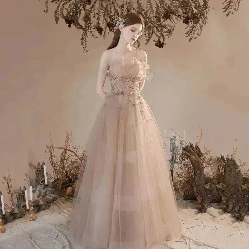 Champagne-colored Host Starry Sky Toasting Dress With Strapless