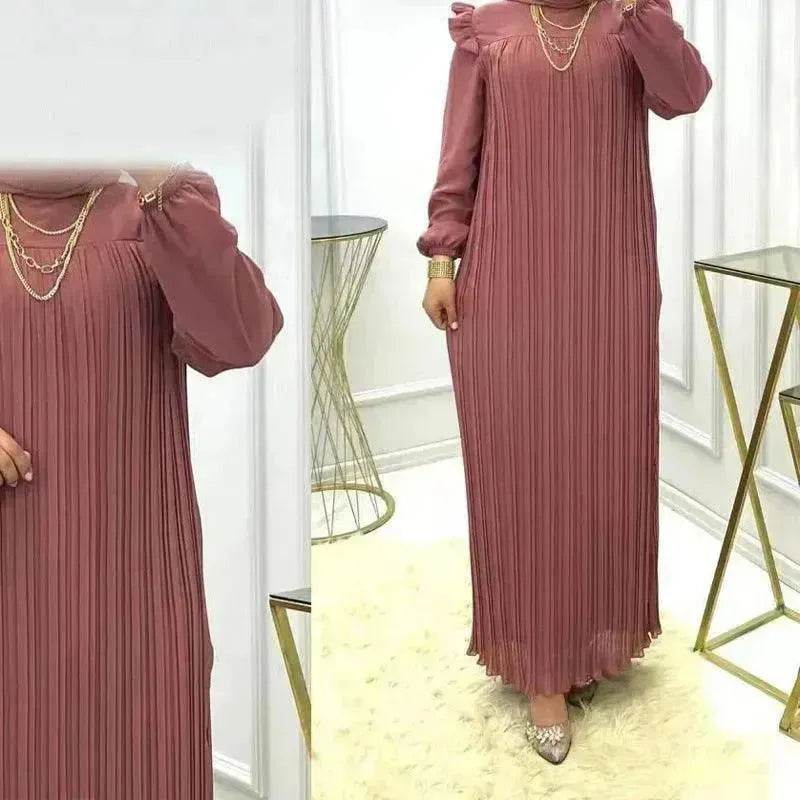 Classy Solid Color Turtleneck With Loose Abaya Dress for Arab Dubai Turkey Middle East Women