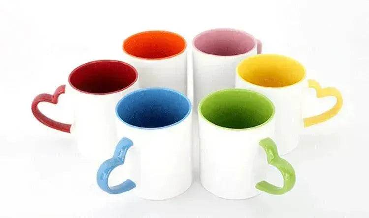 Coated Mug Heart Shaped Handle Inner Color Cup Ceramic Cup Customized