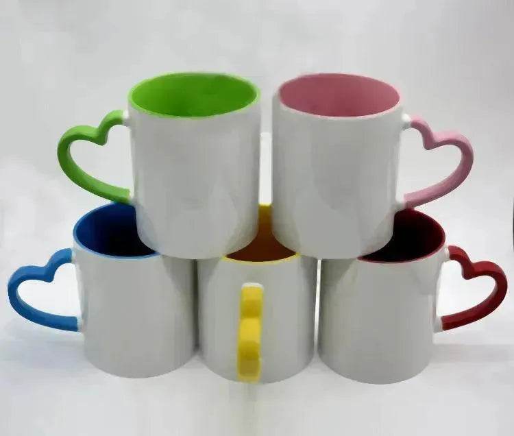 Coated Mug Heart Shaped Handle Inner Color Cup Ceramic Cup Customized