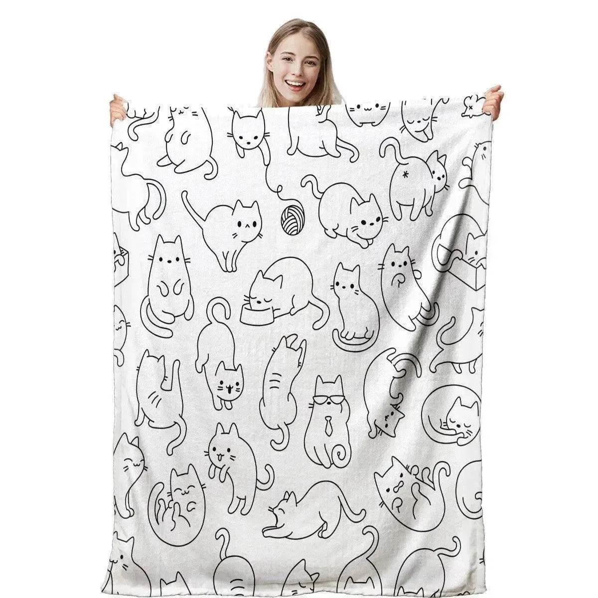 Cute Cat Digital Printing Flannel Blanket