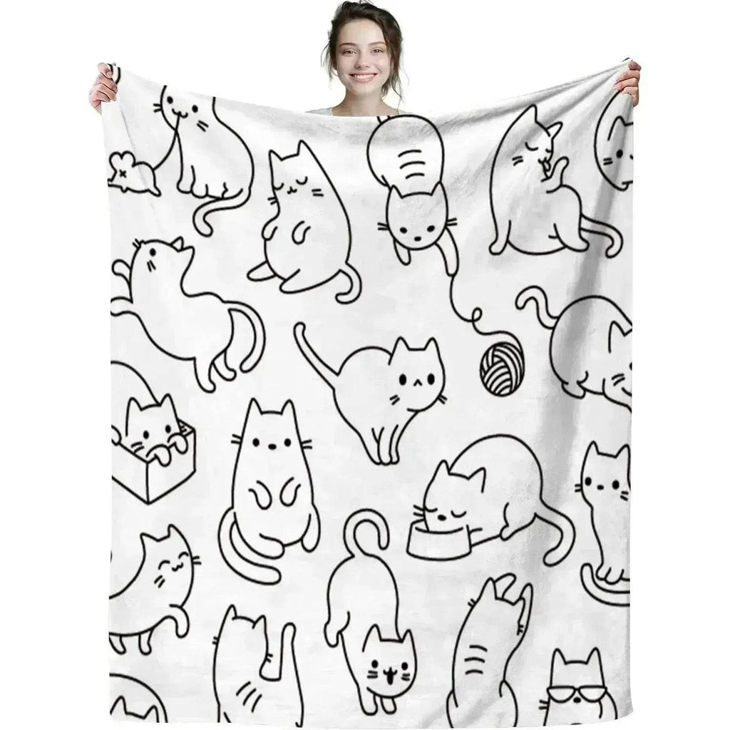 Cute Cat Digital Printing Flannel Blanket