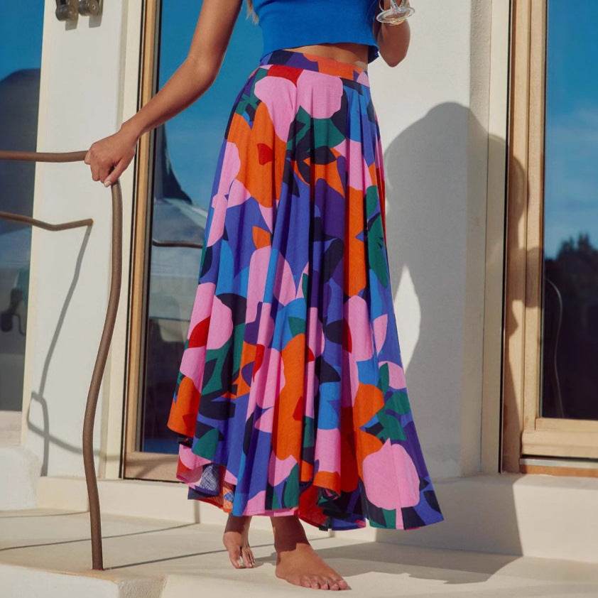 Bohemian Floral Pleated Maxi Skirt | Vintage A-Line Skirt for Women