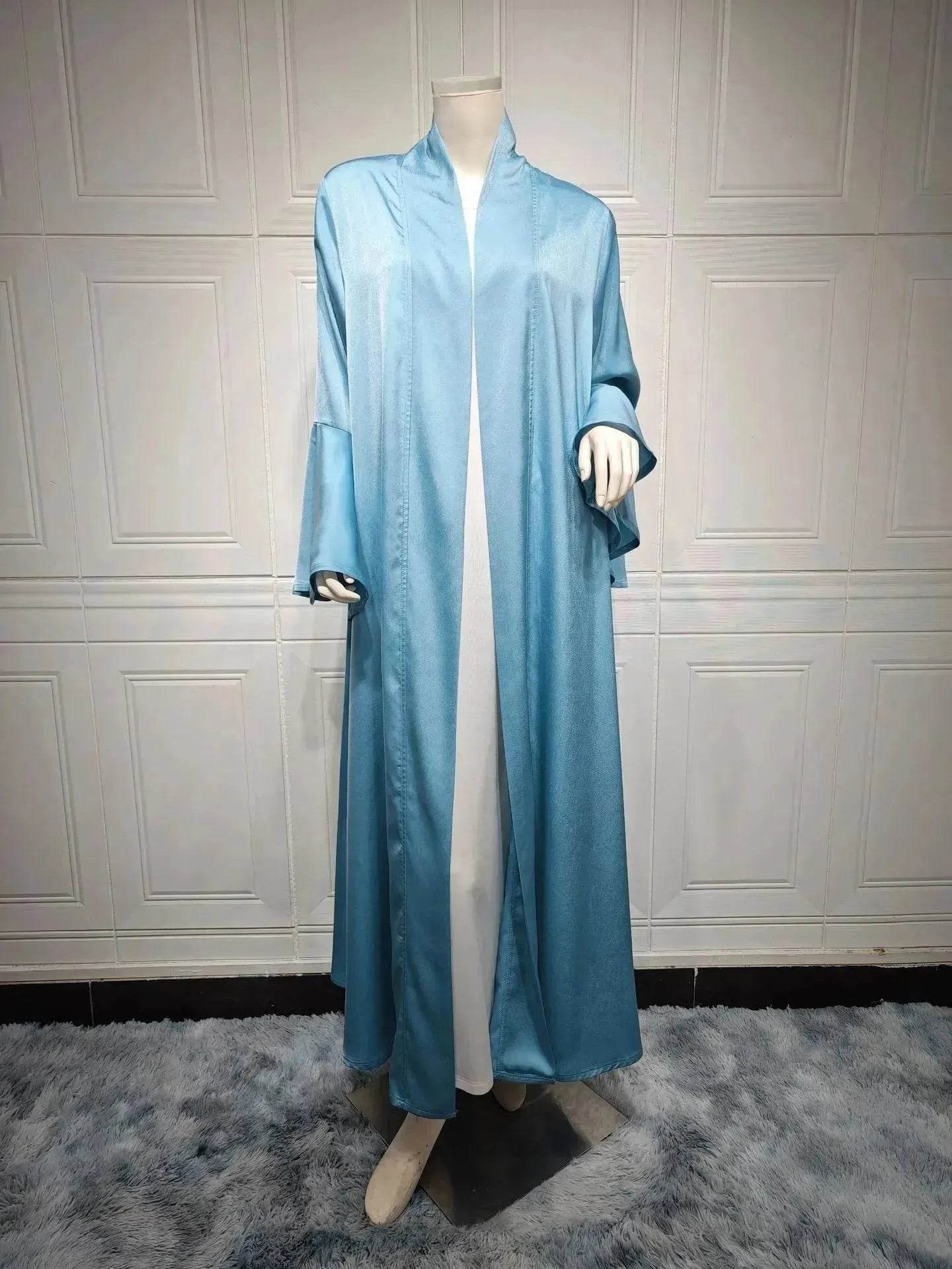 Abaya two piece set Elegant Satin  Plain Color Abaya Kimono Open front Abaya Dubai Abaya wear for Middle East Women