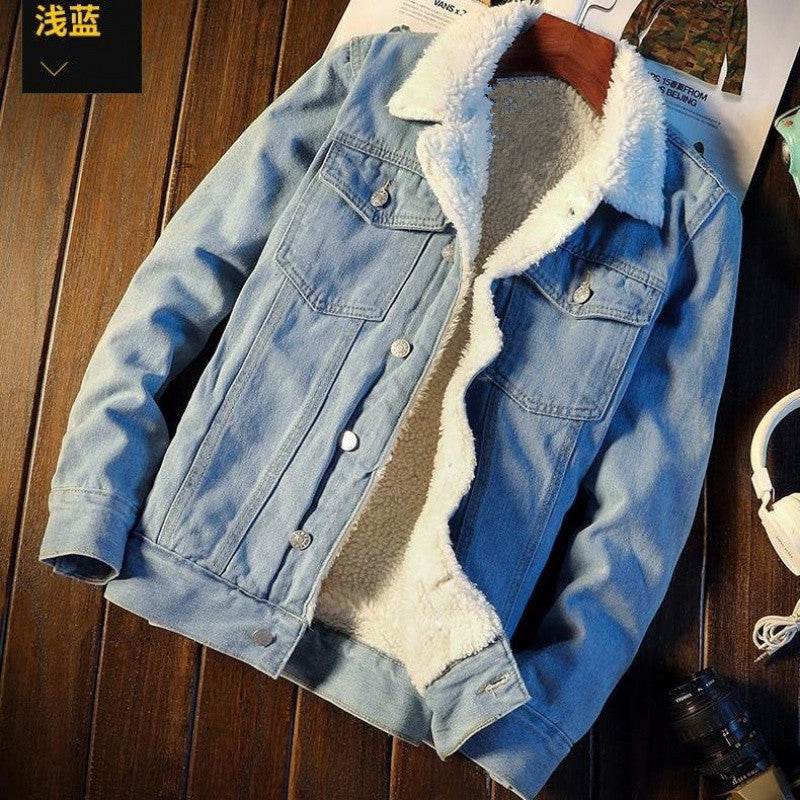 Winter Fleece-lined Denim Coat For Men Thickened Jeans jacket