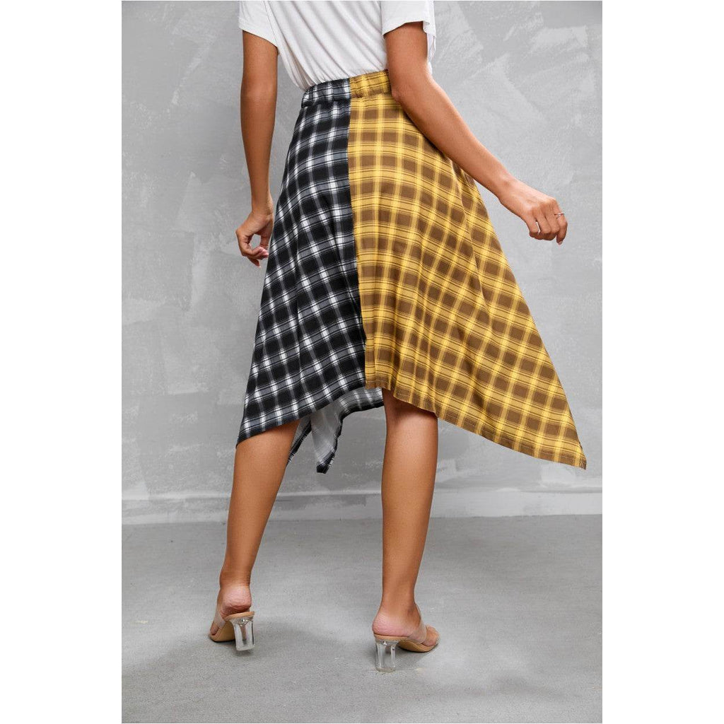 Elegant Irregular Lace-Up Check Midi Skirt street wear fashion Women's Plaid Skirts High Waisted Knot Front Asymmetrical Hem Mini Skater Skirt