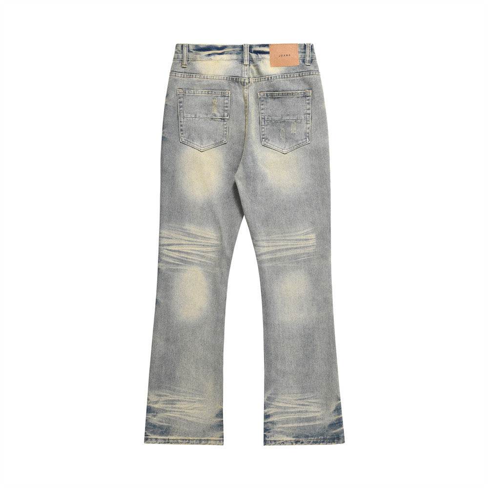Distressed Scratches Denim Straight-leg Pants Men Jeans