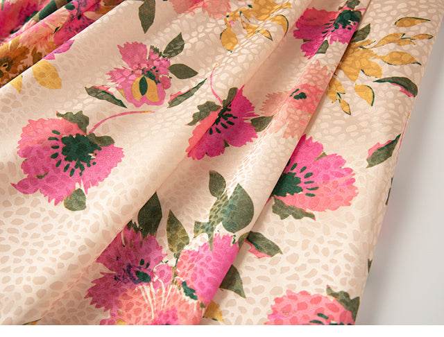 New Spring Summer Retro Pattern Midi Floral Pleated Skirt