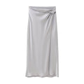 Women's Silk Satin Top Bow Tie Midi Dress