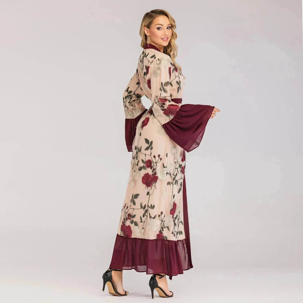 Fashion Floral Open front Abaya  Kimono Abaya for Middle Eastern Dubai Turkey Arab Women