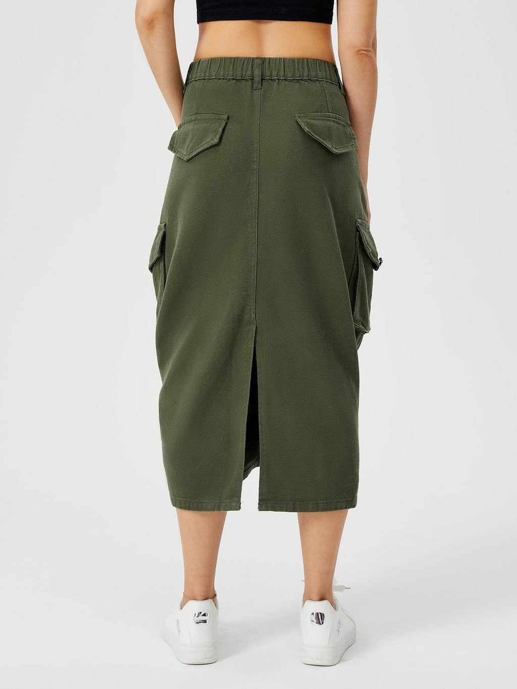 Women Casual Street wear High waisted Pencil Midi Cargo Skirt