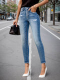 High Waisted Jeans – Women’s Blue Washed Slim Fit Denim