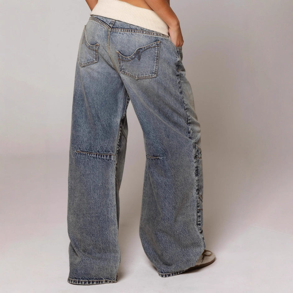 Women's Baggy Straight Leg Trousers with Pockets