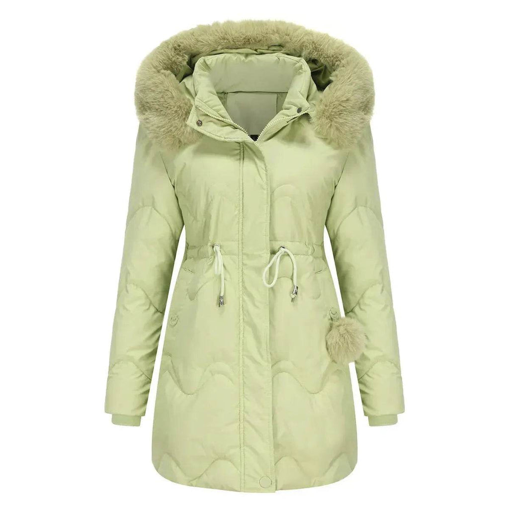 Autumn Winter Fur Collar cotton padded long winter jacket for women