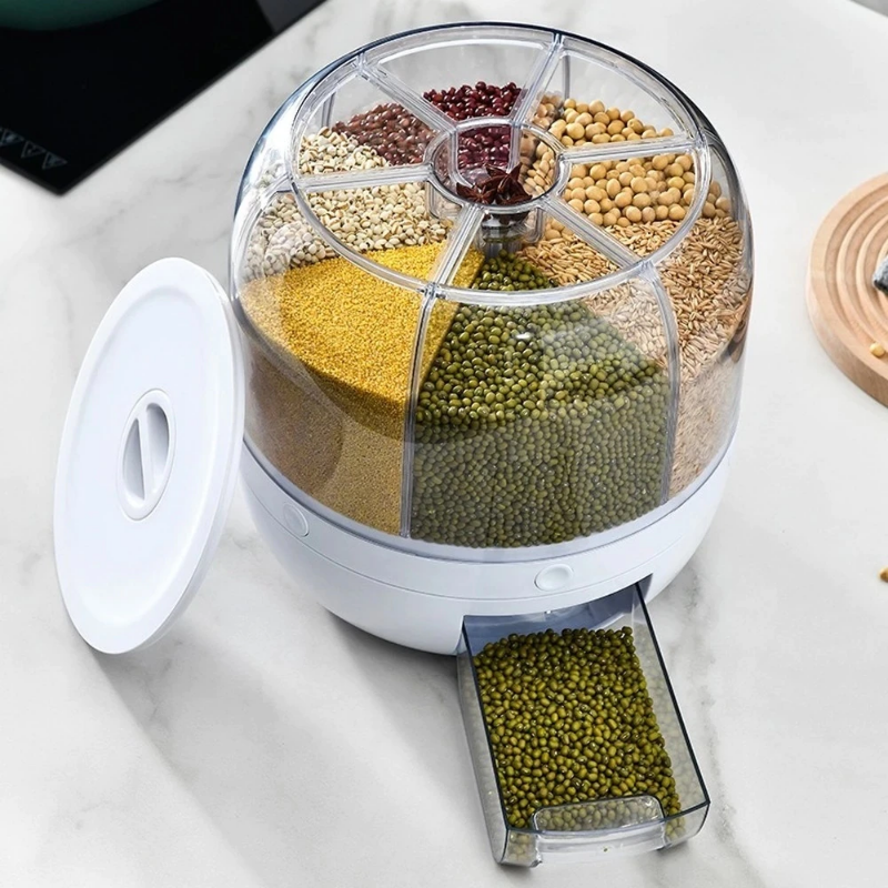360° Rotating Rice & Grain Storage Container – Sealed Cereal Dispenser with Moisture-Proof Design