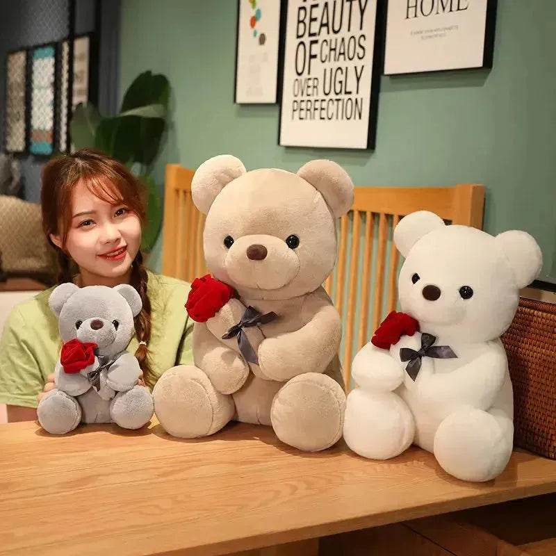 New Lovely Hug Roses Teddy Bear Stuffed Soft Animal Dolls Nice Birthday Gift Girlfriend Valentine's Day